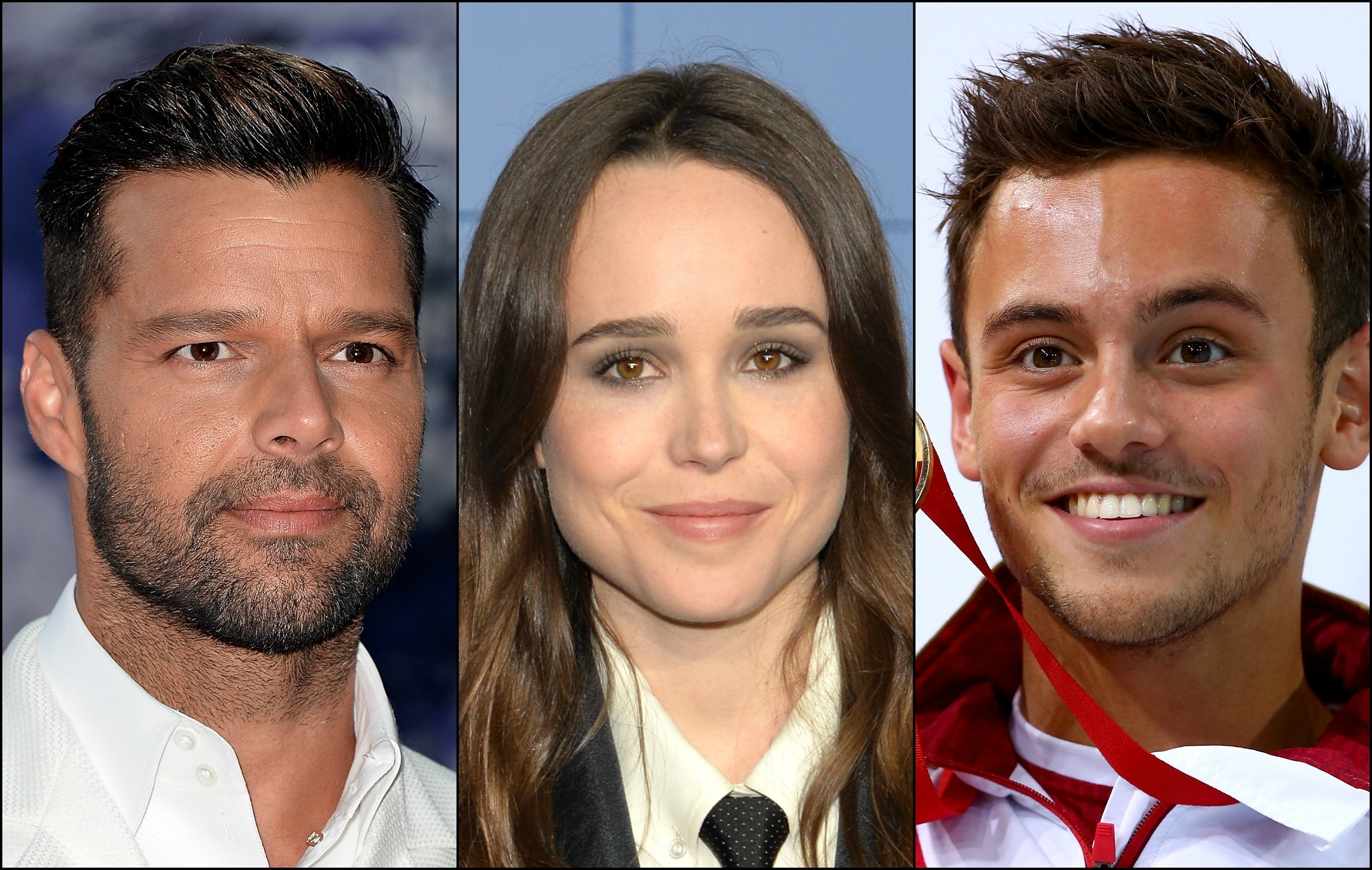 O cantor Ricky Martin, a atriz Ellen Page e o atleta olímpico Tom Daley não têm nada a esconder. (Foto: Getty Images)