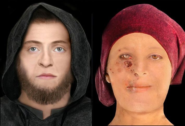 Recriados os rostos de um homem enterrado há cerca de 900 anos e uma mulher enterrada no século 16 que sofria de hanseníase (Foto: Reprodução/smithsonianmag)