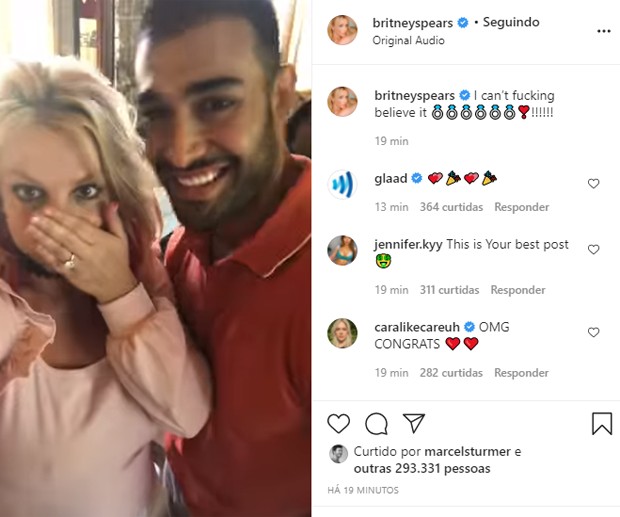 Britney Spears e Sam Asghari ficam noivos (Foto: Reprodução/Instagram)