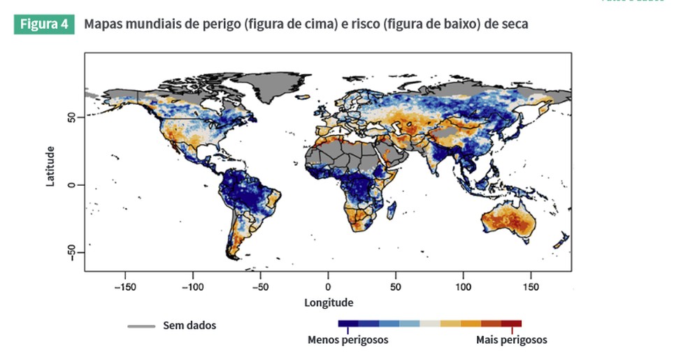 Mapa da UN-Water mapeia regiÃµes com risco hÃ­drico (Foto: UN-Water/ReproduÃ§Ã£o)