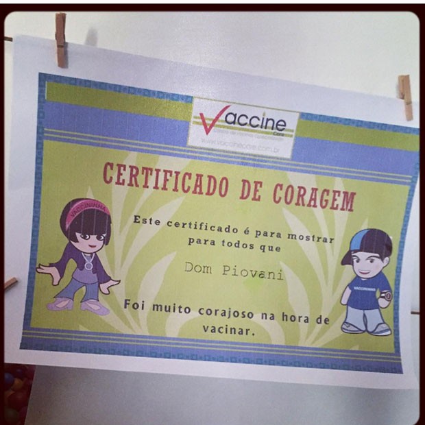 Certificado de coragem para Dom Piovani (Foto: Reprodução/ Instagram)