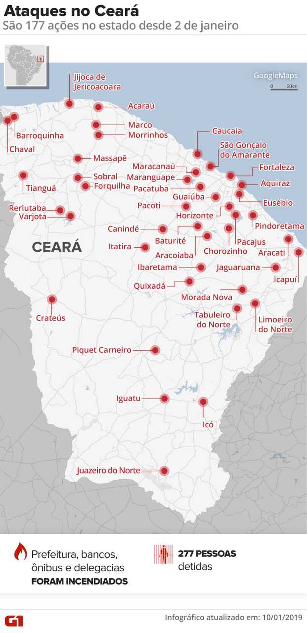 Ceará registra série de ataques criminosos — Foto: Infográfico: Juliane Monteiro/G1