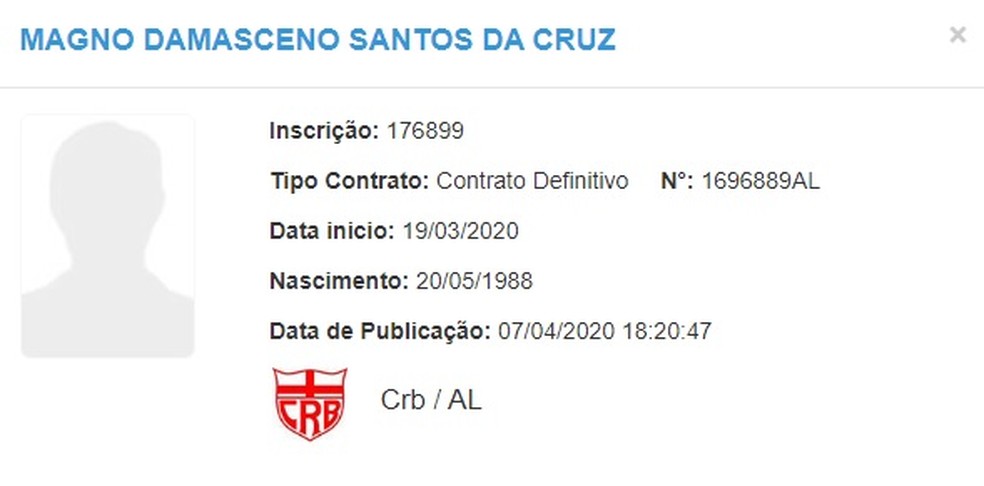 Magno Cruz tem nome publicado no BID da CBF — Foto: Reprodução/CBF