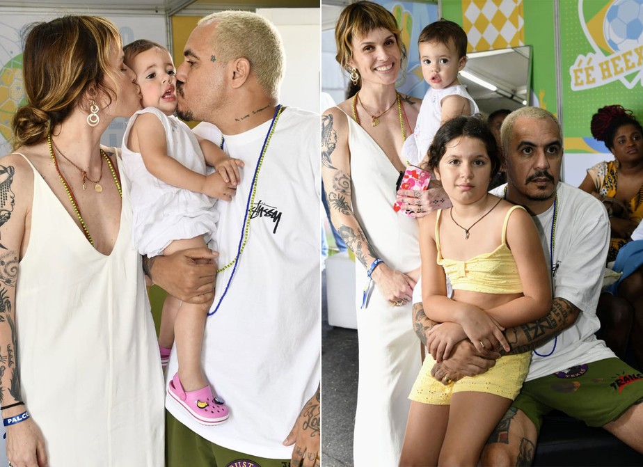 Marcelo D2 com a mulher, Luiza Machado, a filha, Maria Isabel (bebê), e a neta, Giovanna