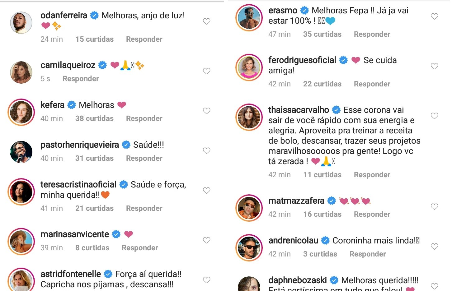 Fernanda Paes Leme recebe apoio nas redes sociais após diagnóstico de Covid-19 (Foto: Reprodução/Instagram)