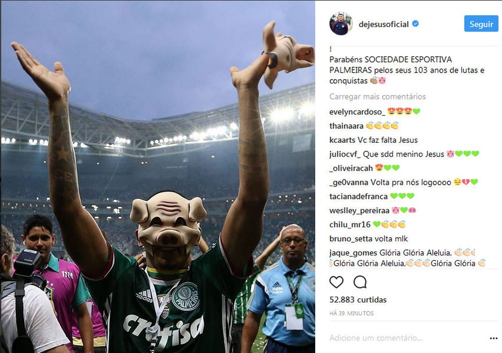 Gabriel Jesus e outros ex-jogadores homenageiam Palmeiras em aniversário