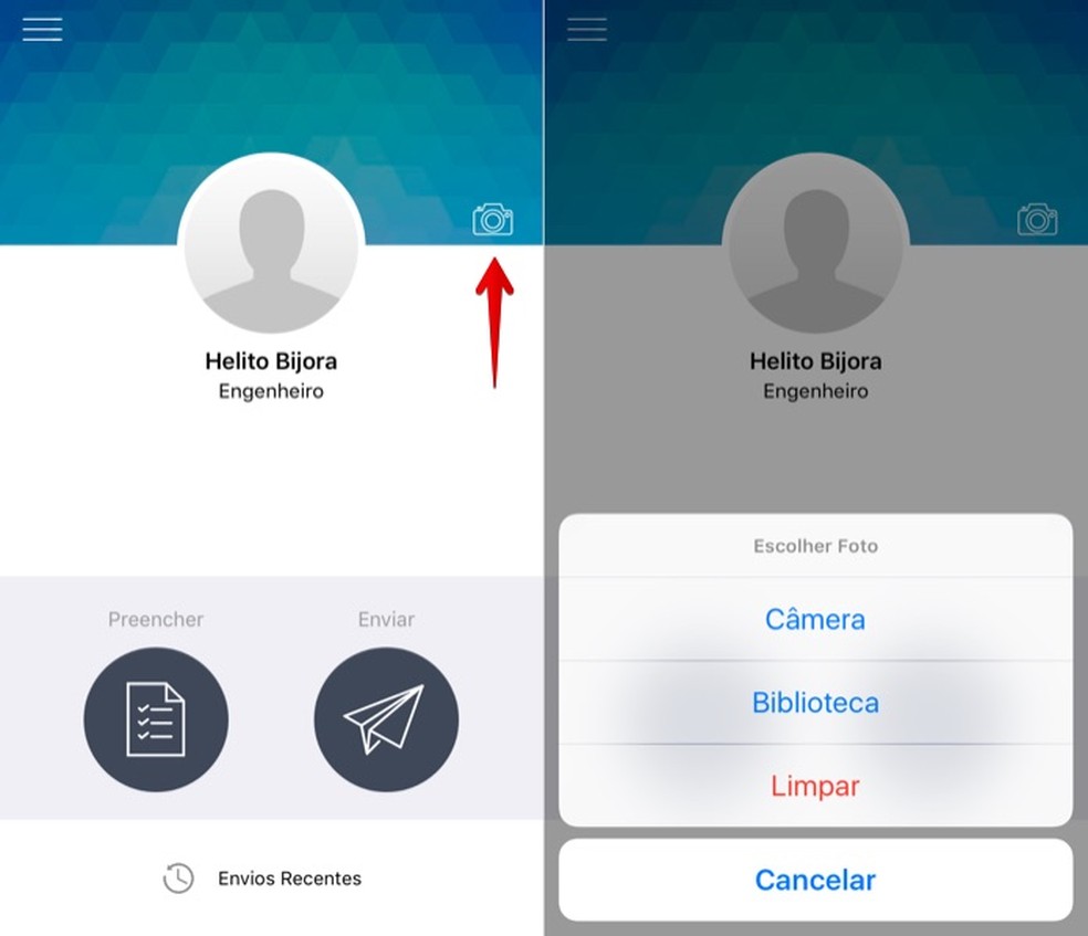 Adicionando foto ao currículo (Foto: Reprodução/Helito Bijora)