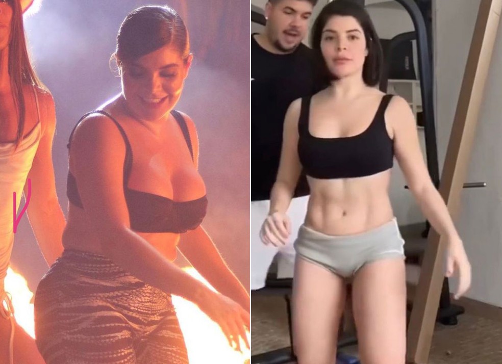 Gkay na Farofa em 2021 (à esquerda) e atualmente (à direita) — Foto: Reprodução/Instagram