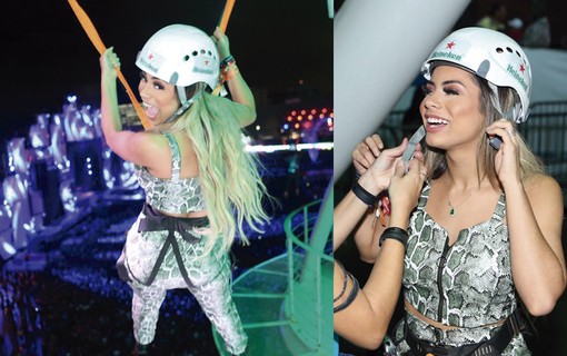 Lexa se aventurou na tirolesa durante o show de Bon Jovi no Rock in Rio:  'Eu sou muito corajosa, não tenho medo. Estou muito feliz de atravessar esse Palco Mundo com o Bon Jovi cantando'