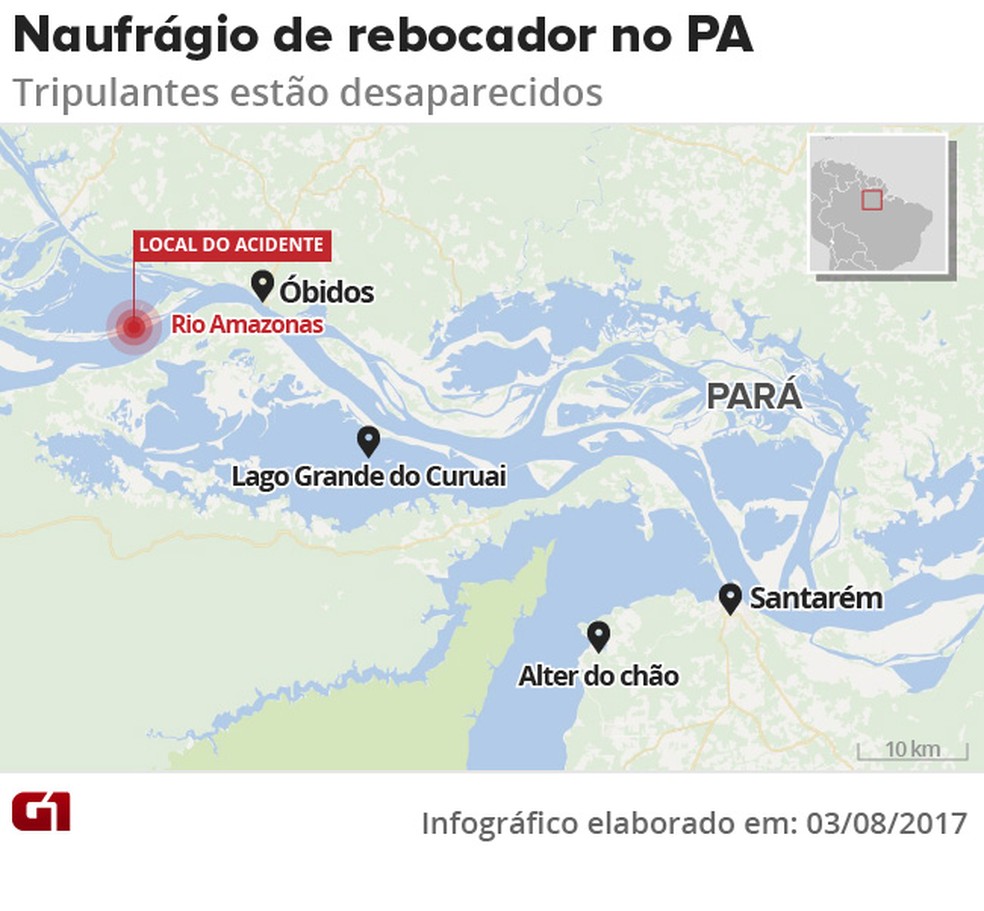 Naufrágio de rebocador no Pará (Foto: Arte/G1)