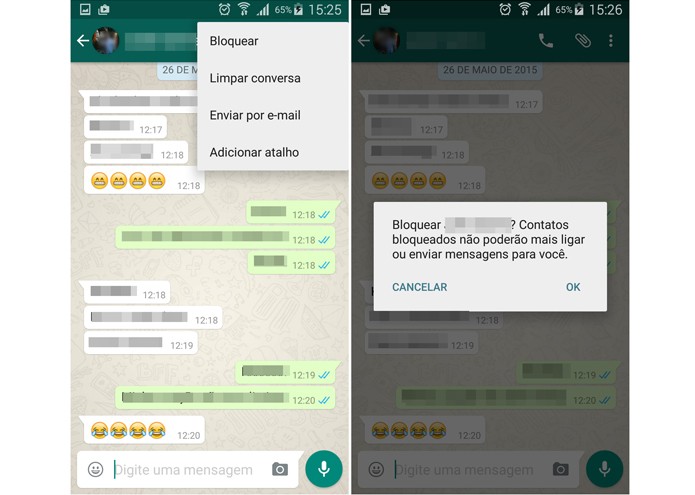 Bloqueando um contato no WhatsApp (Foto: Reprodução/Lívia Dâmaso)