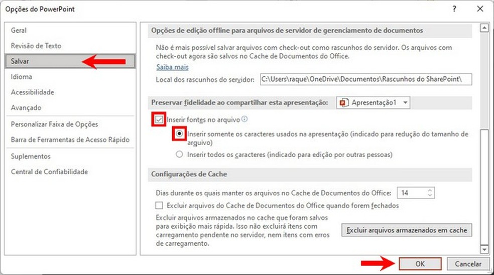 Eliminação de fontes incorporadas em documento do PowerPoint — Foto: Reprodução/Raquel Freire