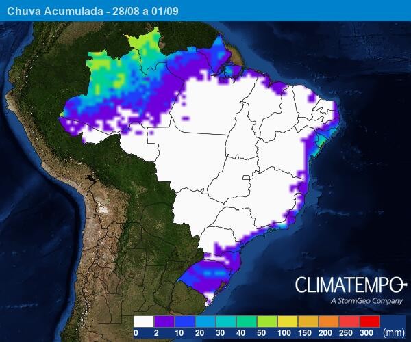 Mapa mostra previsão de chuva para o Brasil (Foto: Reprodução/Climatempo)