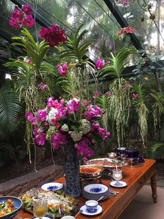 A decoração tropical da mesa