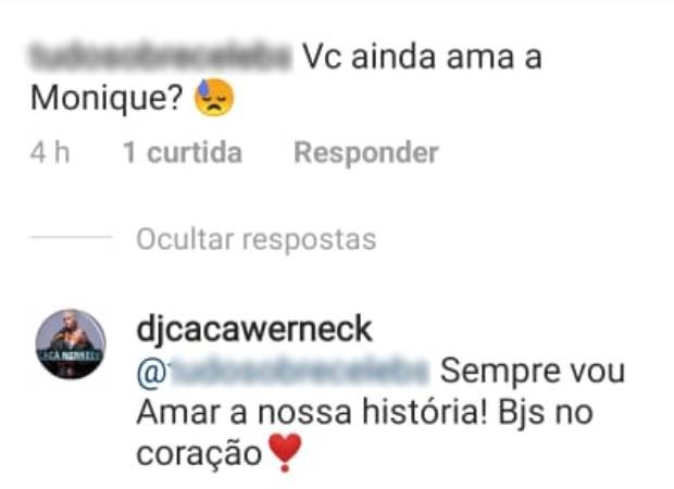 Cacá Werneck responde a comentários de seguidores sobre fim de namoro com Monique Evans (Foto: Reprodução/Instagram)