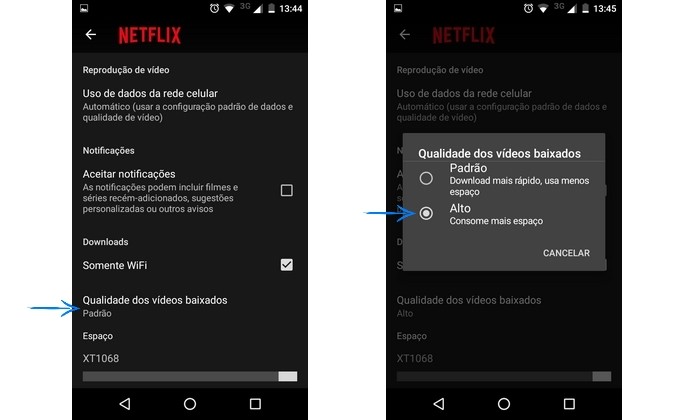 Recurso de qualidade dos vídeos baixados no Netflix para Android (Foto: Reprodução/Raquel Freire)