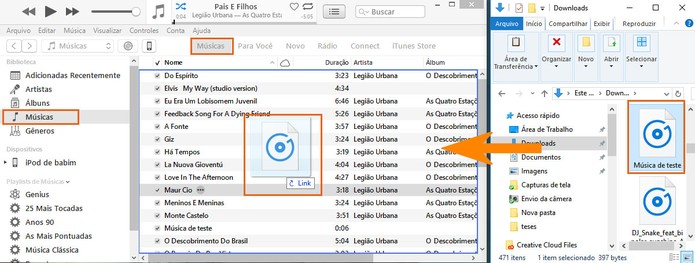 O usuário também pode arrastar a música diretamente para a biblioteca do iTunes (Foto: Reprodução/Barbara Mannara)