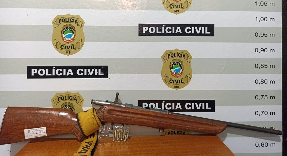 Arma apreendida na casa do suspeito. — Foto: Reprodução