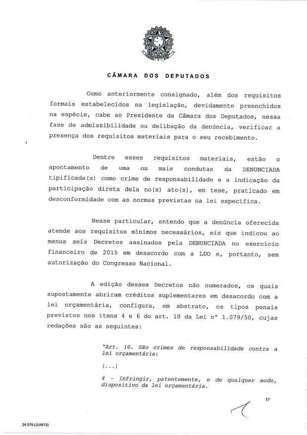 17 - Leia íntegra da decisão de Cunha que abriu processo de impeachment (Foto: Reprodução)