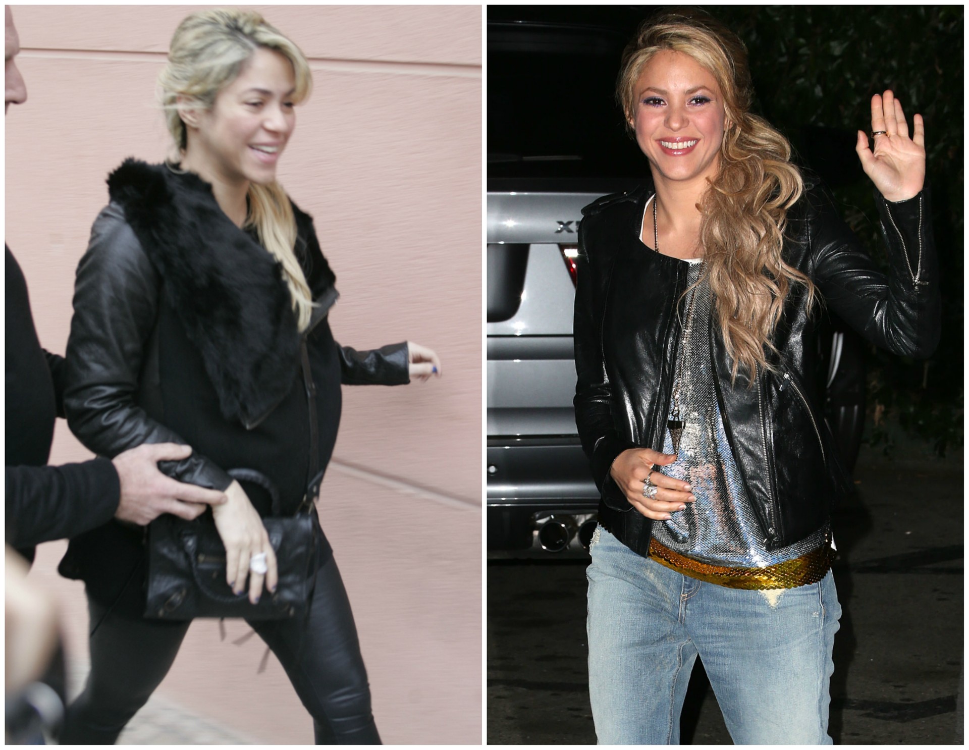 Shakira em dezembro de 2012 (à esq.), um mês antes de dar à luz Milan, e em maio de 2012. (Foto: Getty Images)