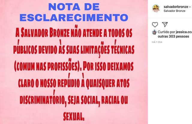 Salão de bronzeamento em Salvador é acusada de transfobia após anúncio (Foto: Reprodução/Instagram)
