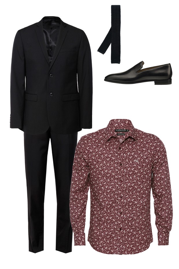 Blazer ( R$ 259) e calça (R$ 129) Renner, gravata Eleventy na Farfetch, loafer Christian Louboutin (R$ 3.990) e camisa Damyller (R$ 239) (Foto: Divulgação)