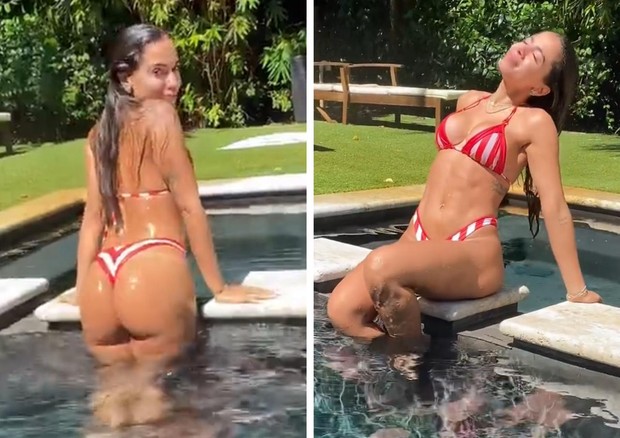 Ao som de Girl From Rio, Anitta joga charme em mergulho na piscina (Foto: Reprodução/Instagram)