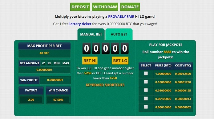 Freebitco.in permite usar satoshis para fazer apostas e tentar multiplicar moeda (Foto: Reprodução/Gabriel Ribeiro)