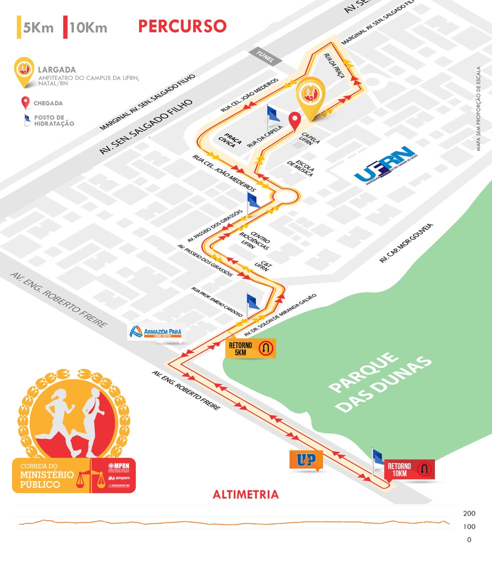 Percurso da Corrida do Ministério Público do Rio Grande do Norte — Foto: Reprodução
