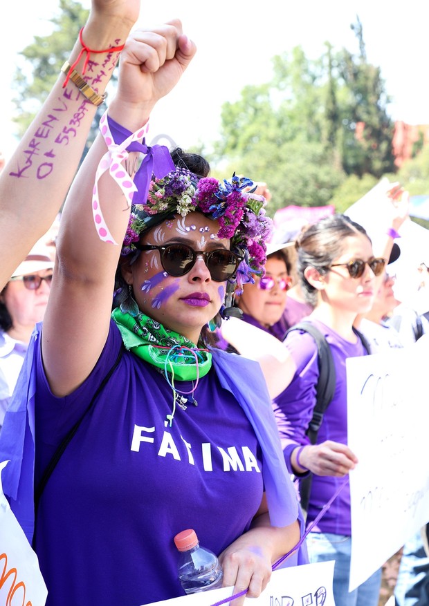Protesto contra o assassinato de Fátima na marcha das mulheres (Foto: Cecilia Suárez/Divulgação)