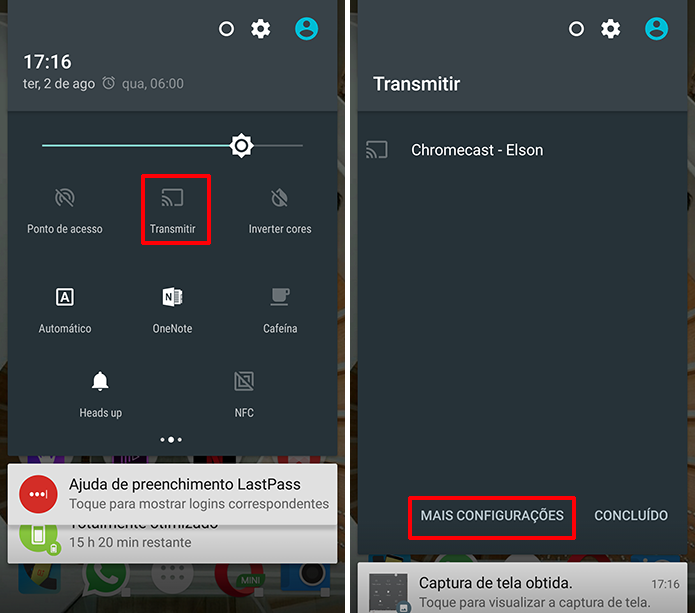 Usuário deve acessar opção Transmitir na central de notificações do Android (Foto: Reprodução/Elson de Souza)
