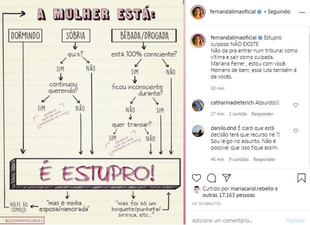 Fernanda Lima posta sobre Mariana Ferrer (Foto: Reprodução/Instagram)