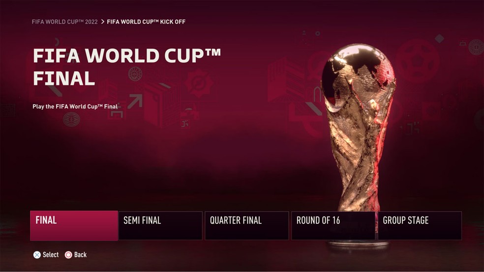 No modo da Copa do Mundo em Fifa 23 jogadores poderão começar em qualquer fase do torneio — Foto: Reprodução/Electronic Arts