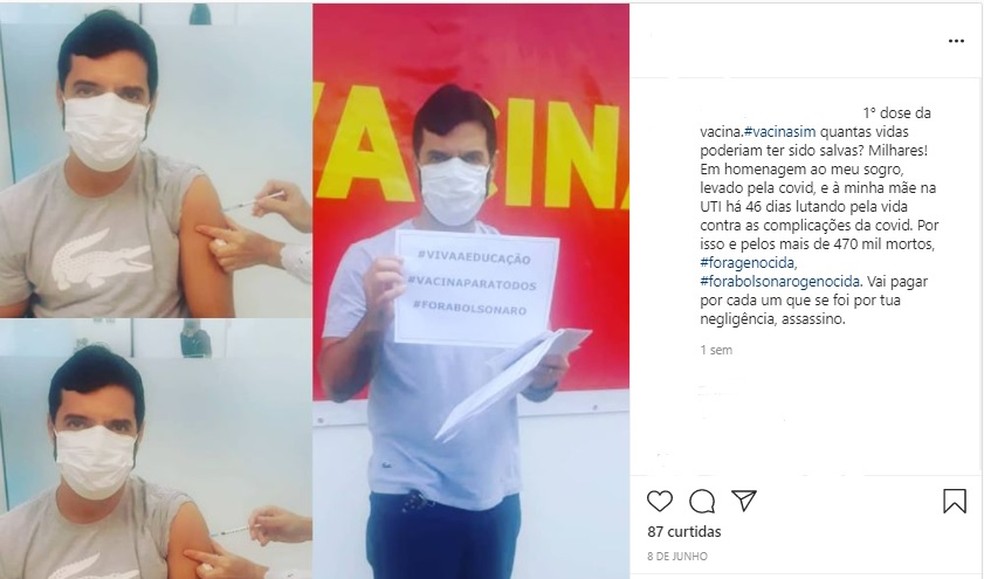 Professor protestou ao ser vacinado em Teresina — Foto: Reprodução /Redes Sociais