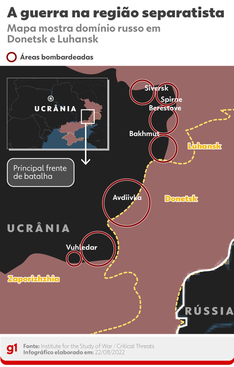Mapa mostra como está a guerra em Donetsk e Luhansk — Foto: g1