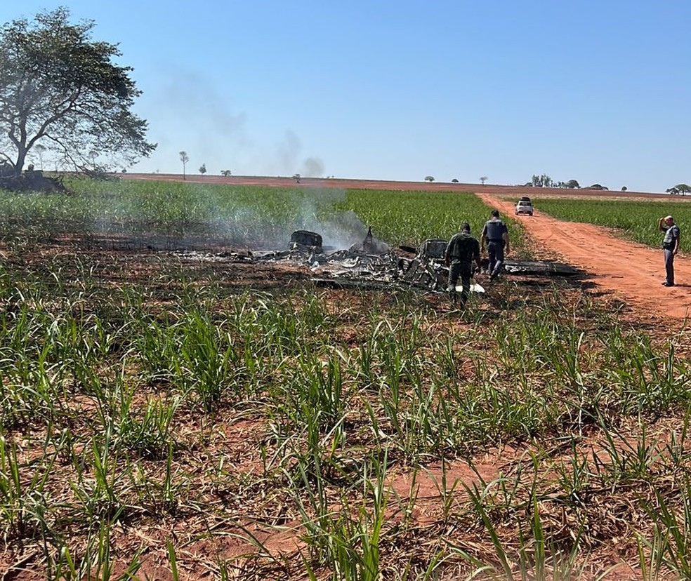 Avião pegou fogo em canavial em Mirante do Paranapanema (SP) — Foto: Arquivo pessoal