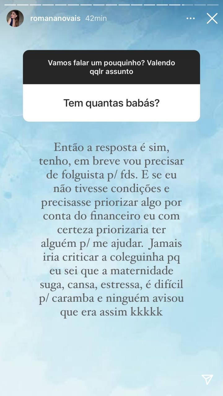 Romana Novais fala de ter babás para cuidar dos filhos (Foto: Reprodução/Instagram)