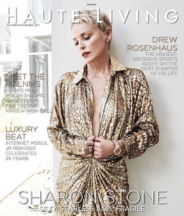A atriz Sharon Stone na capa da revista Haute Living (Foto: Divulgação)