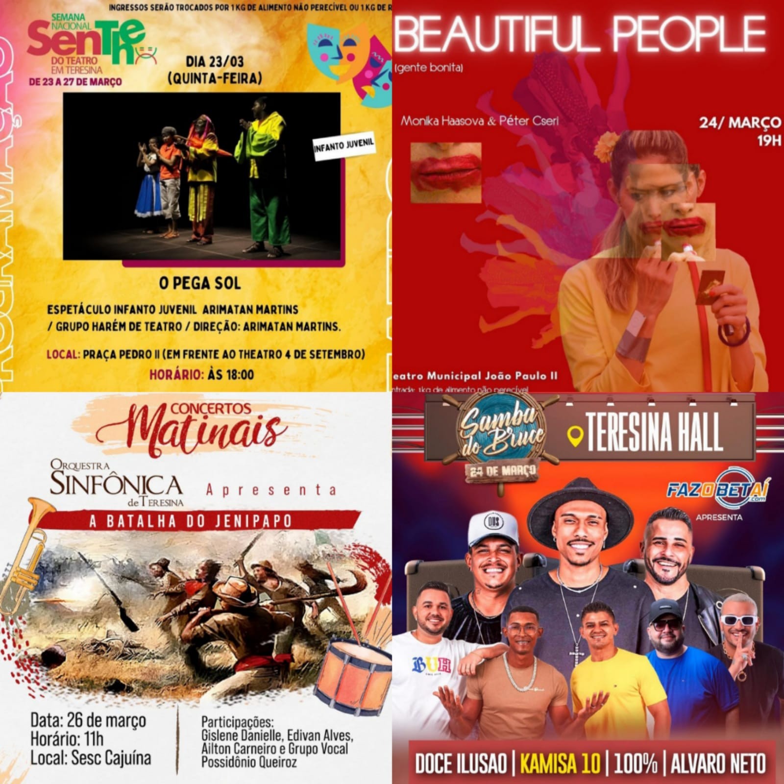 Agenda Cultural: Banda Cochá, Kamisa 10 e Espetáculo ‘O Pega Sol’: eventos em Teresina entre 23 e 29 de março