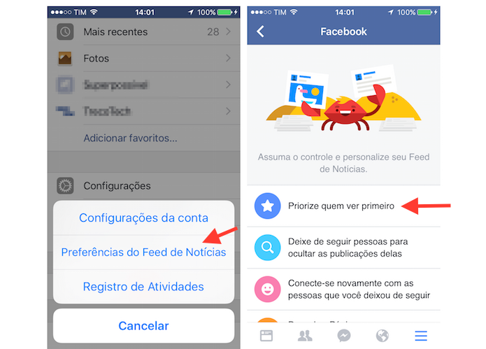 Acessando a configuração Ver Primeiro do Facebook para iPhone (Foto: Reprodução/Marvin Costa)
