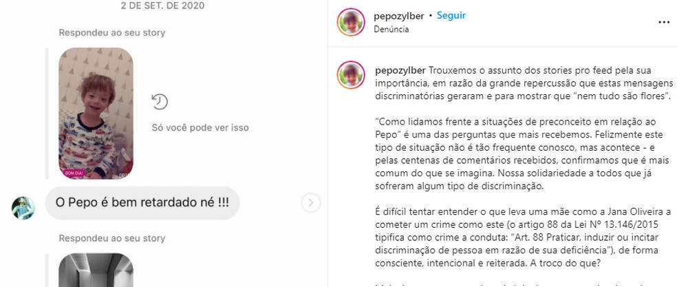 Postagem no perfil de Pepo denuncia ataques — Foto: Reprodução/Redes sociais