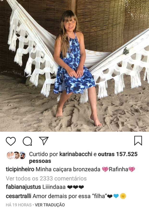 Rafaella Justus conquista elogios de César Tralli e Fabiana Justus (Foto: Reprodução/Instagram)