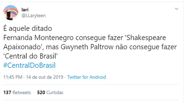 Polêmica do Oscar de Gwyneth Paltrow ao invés de Fernanda Montenegro volta a ser polêmica (Foto: Reprodução/Twitter)