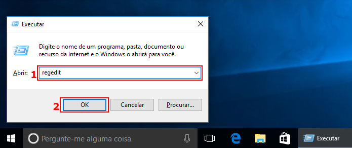 Executando o Editor de Registro do Windows 10 (Foto: Reprodução/Edivaldo Brito)