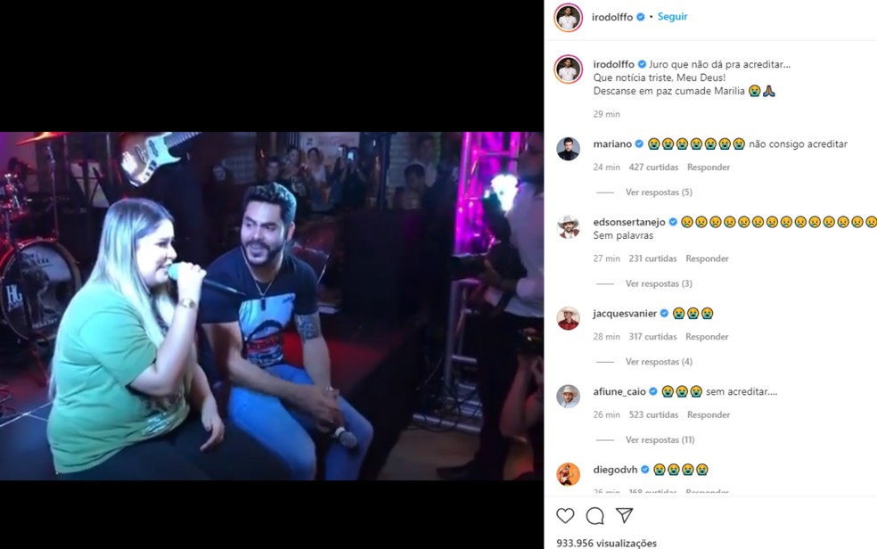 Rodolffo posta vídeo cantando com Marília Mendonça para lamentar a morte  — Foto: Divulgação/Redes Sociais