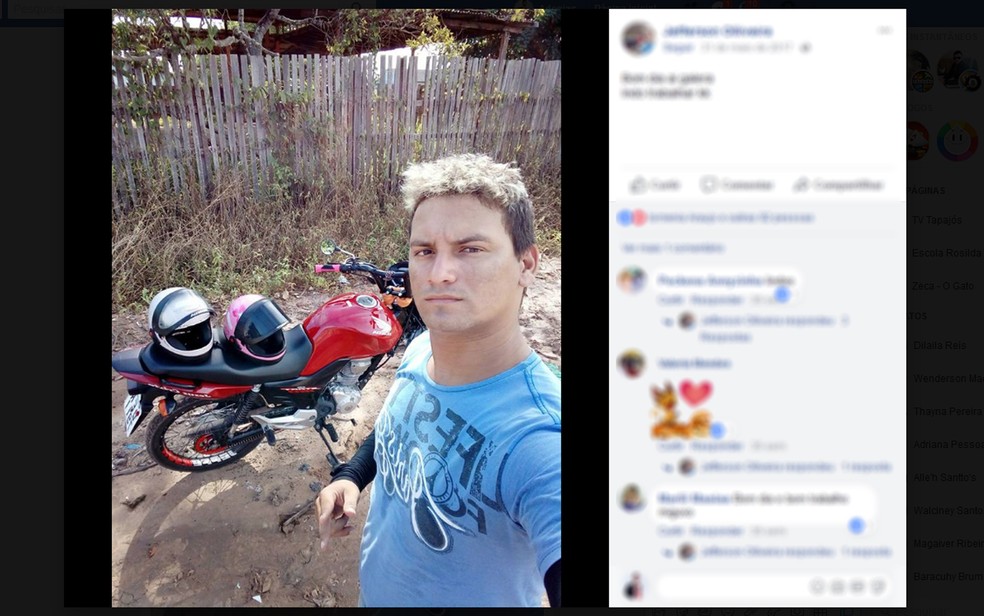 Jeferson Oliveira, em postagem na rede social  (Foto: Reprodução/Facebook/Jeferson Oliveira)
