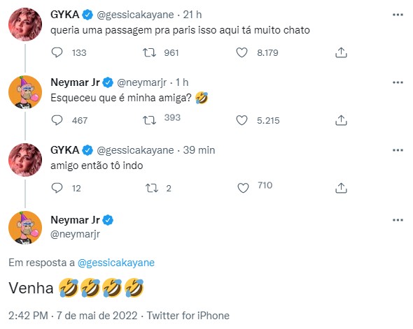 GKay e Neymar trocam mensagens no Twitter (Foto: Reprodução/ Twitter)