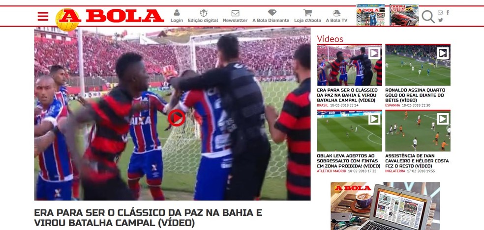 O A Bola tratou o clássico como uma "batalha campal" (Foto: Reprodução)