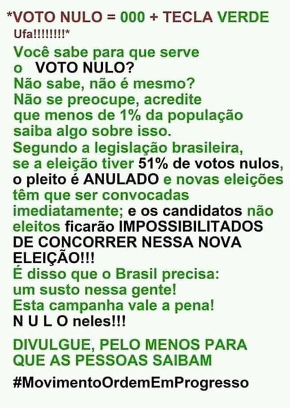 Mensagem no Facebook tem informação incorreta sobre impacto nas eleições  — Foto:  Reprodução