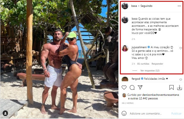 Diogo Basaglia e Juju Salimeni trocam declarações (Foto: Reprodução/Instagram)